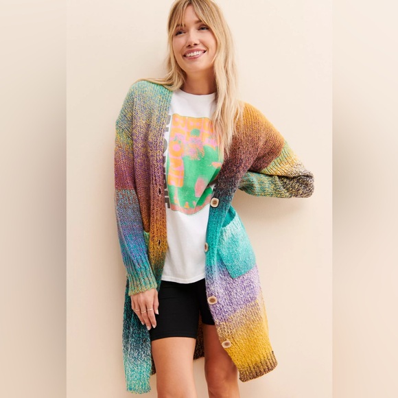 LIKE NEW Free People x Stellah Rainbow Oversized Cardigan